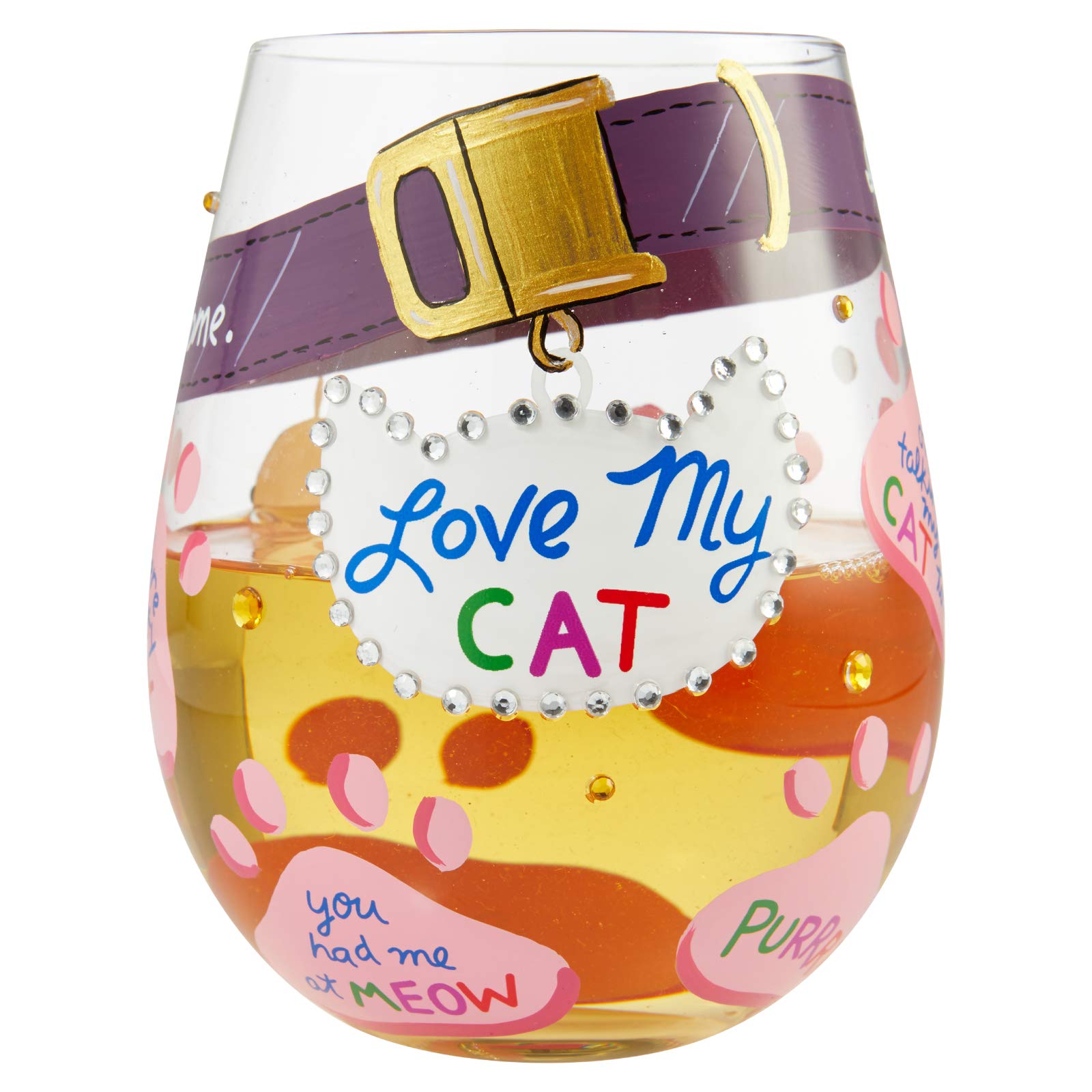 Lolita Love My Cat Hand-Painted Artisan Stemless Wine Glass