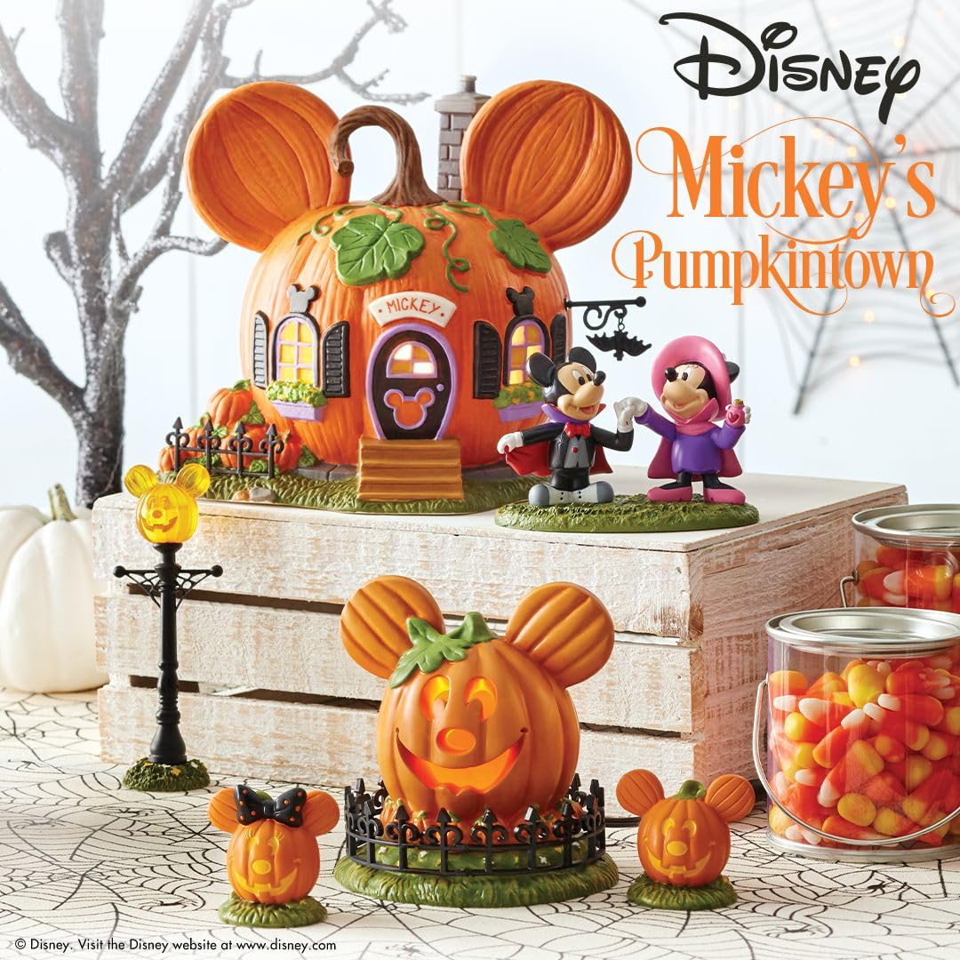 Disney Village Pumpkintown Mickey Mouse Town Center Lit Figurine