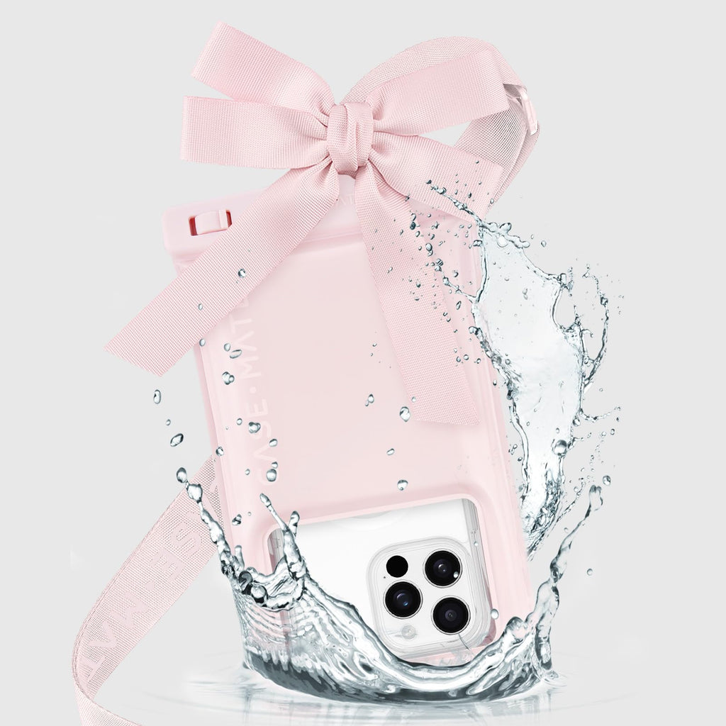 Case-Mate Waterproof Large Phone Pouch with Bow Design - Ballet Pink