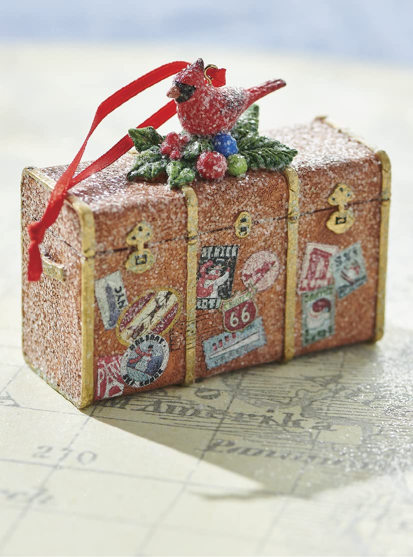 Travel Luggage with Red Cardinal Christmas Figurine Ornament