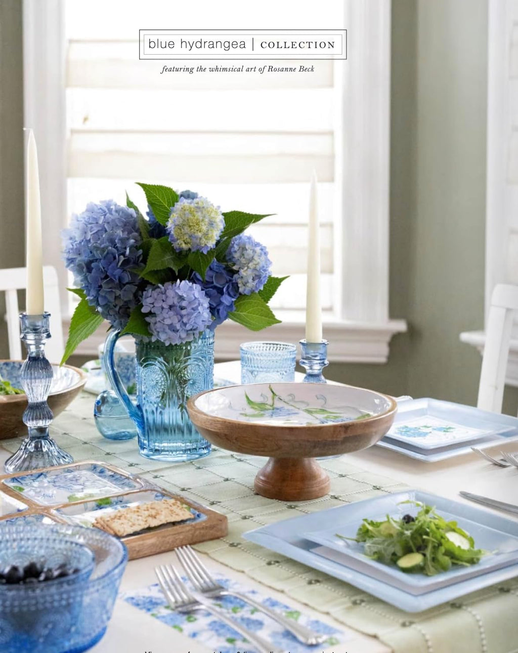 Blue Hydrangeas Ceramic Dip Bowl and Spreader Set
