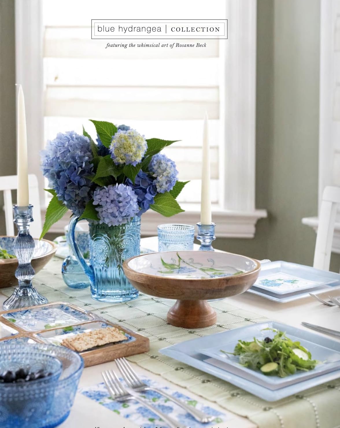 Blue Hydrangeas Ceramic Dip Bowl and Spreader Set