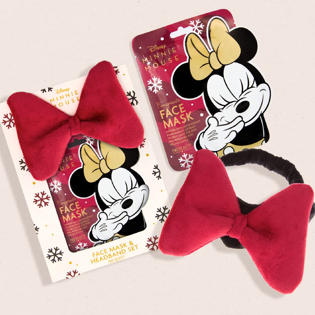 MAD BEAUTY Disney Minnie Mouse Headband & Pomegranate Face Mask Duo Set