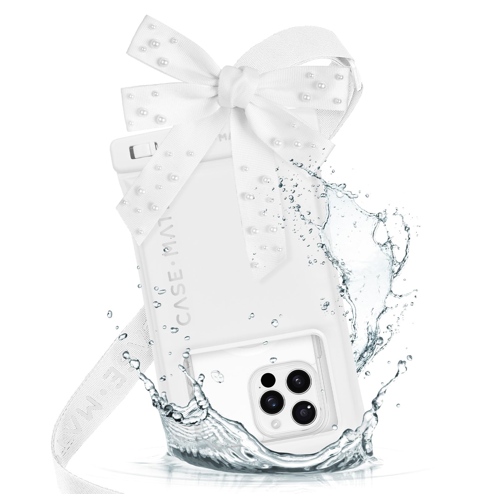 Case-Mate Waterproof Large Phone Pouch with Bow Design - Ivory Pearl