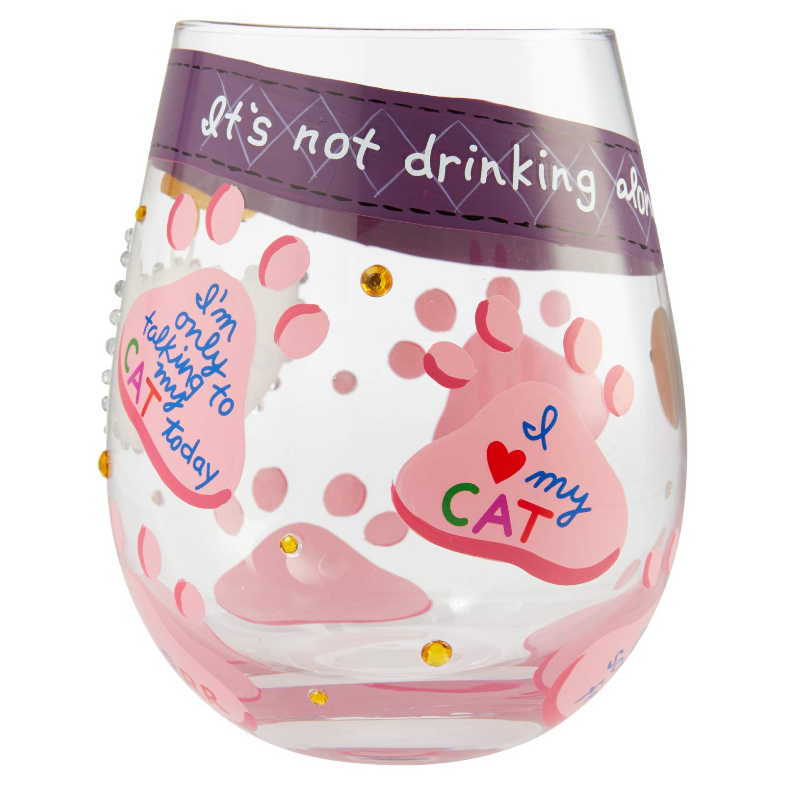 Lolita Love My Cat Hand-Painted Artisan Stemless Wine Glass
