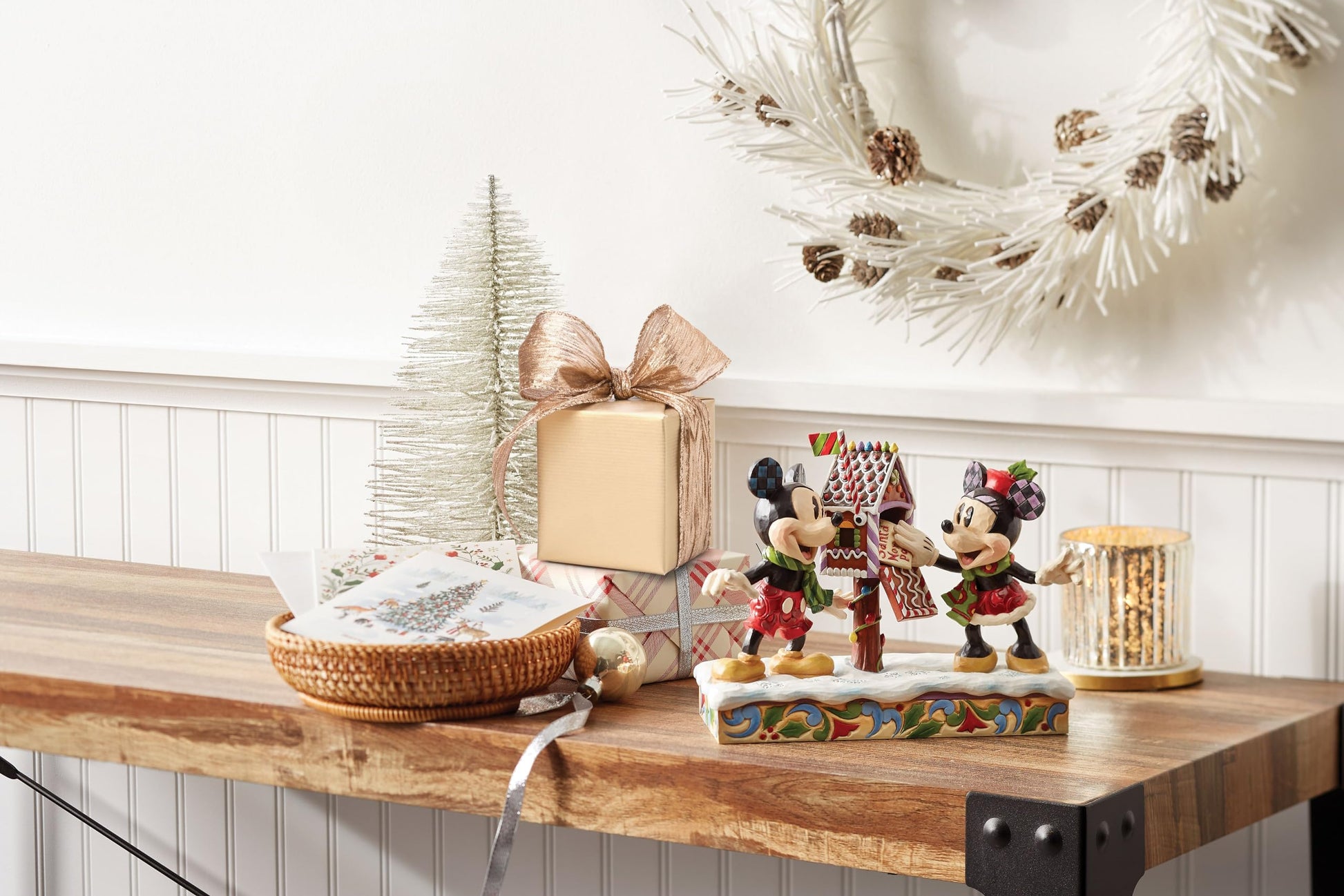 Disney Traditions First Edition Mickey and Minnie Mouse Letters to Santa Figurine