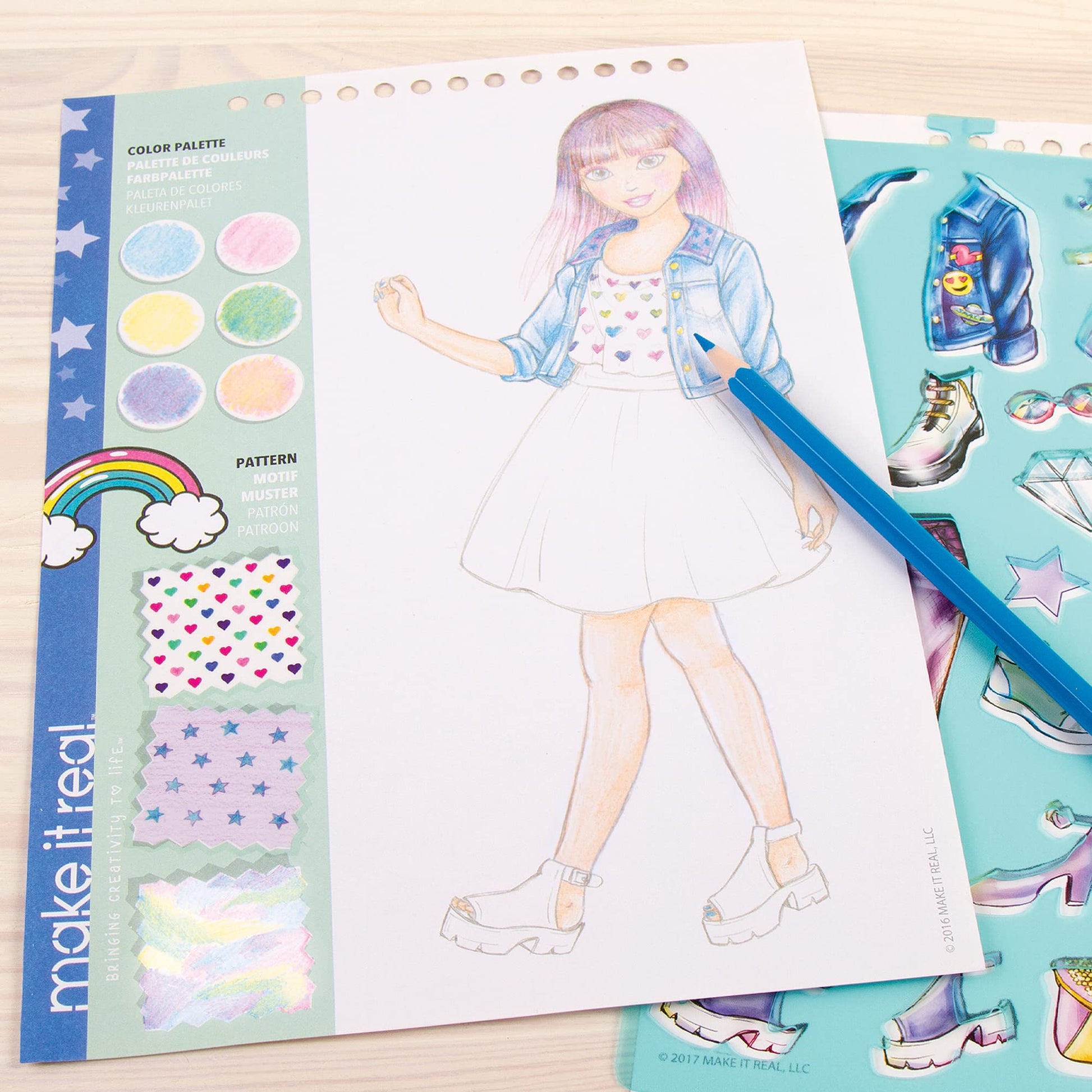 Make It Real Fashion Design Sketchbook for Girls - Digital Dream Kit with 110 Stickers, Stencils, Design Guide - Emoji & Food Inspired Fashion, Creative Gift Kids Ages 6+, Develops Real-World Skills