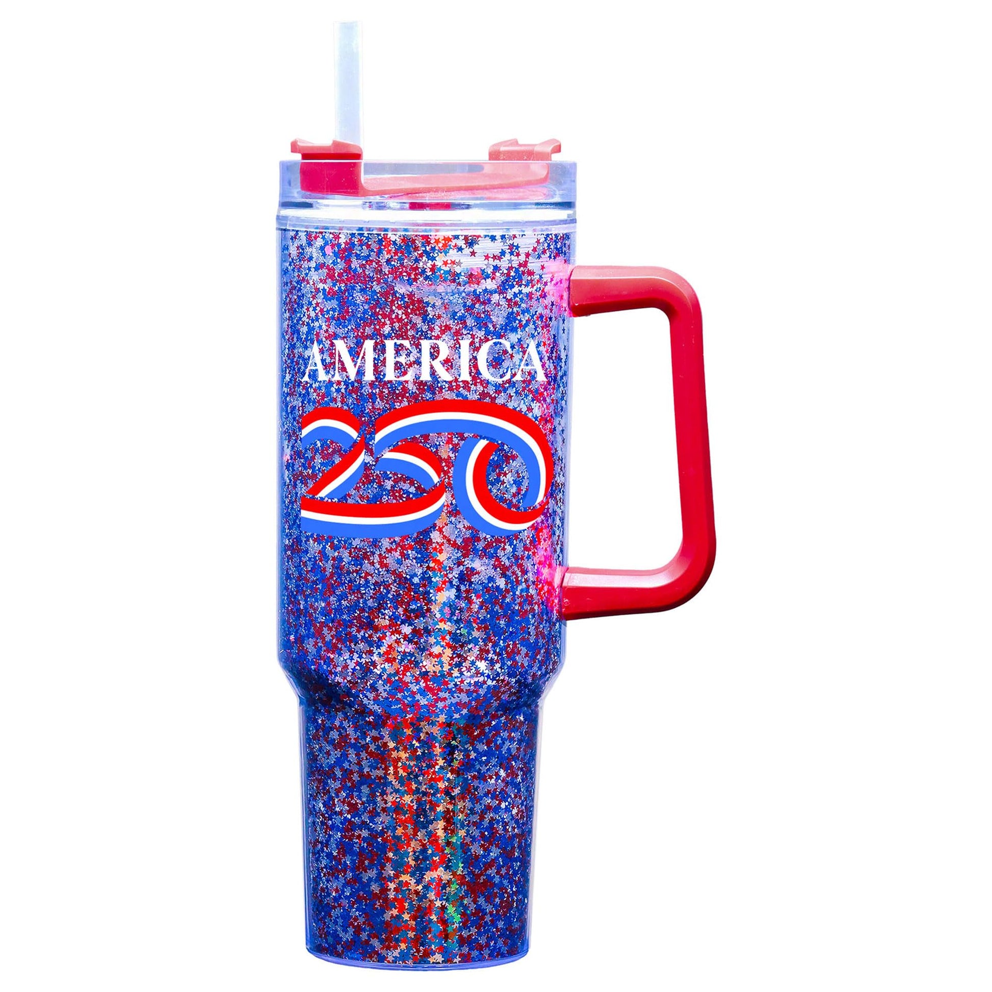 Spoontiques America 250 40oz Acrylic Travel Mug - Double Wall Acrylic with Sliding Lock Travel Lid and Straw - 11" Tall