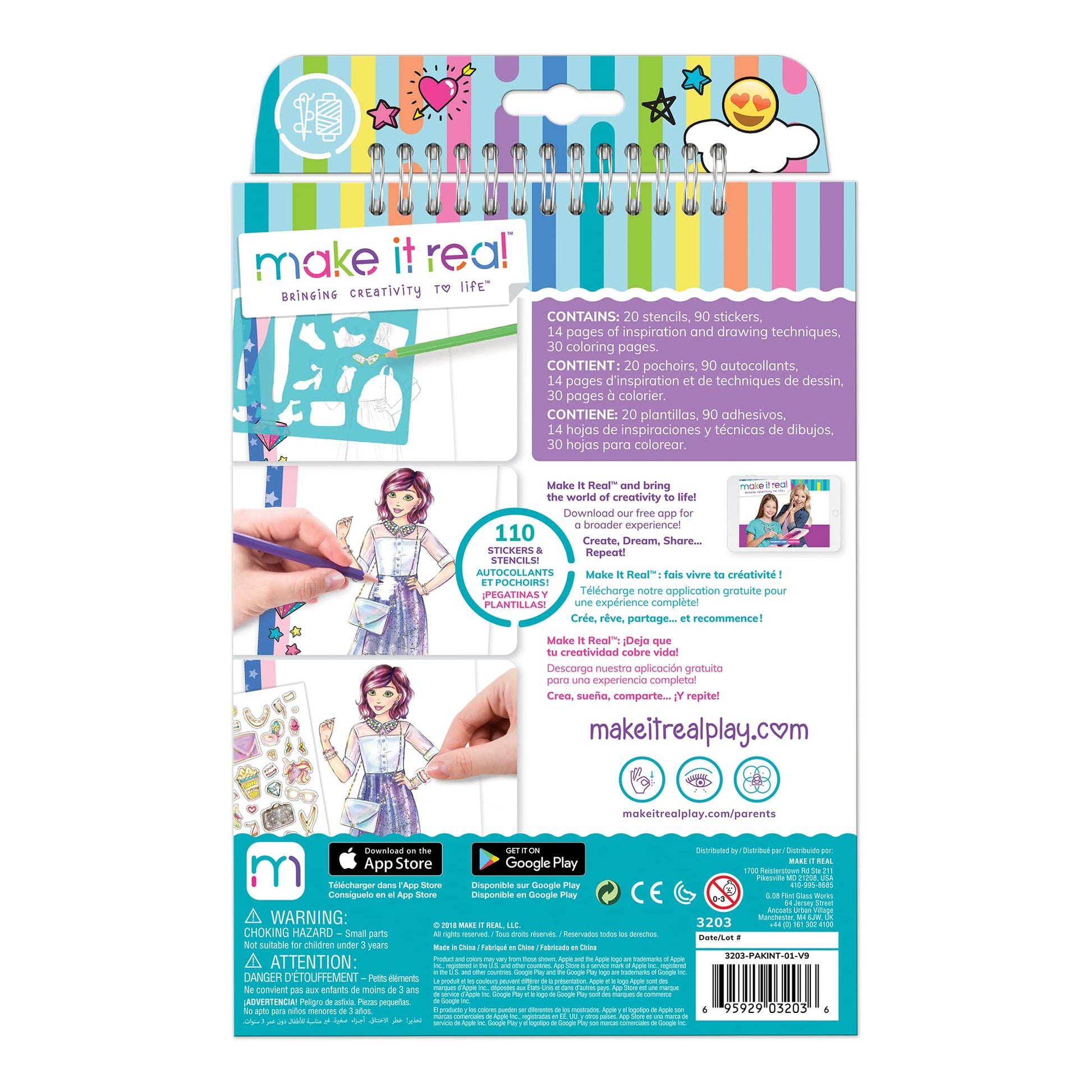 Make It Real Fashion Design Sketchbook for Girls - Digital Dream Kit with 110 Stickers, Stencils, Design Guide - Emoji & Food Inspired Fashion, Creative Gift Kids Ages 6+, Develops Real-World Skills