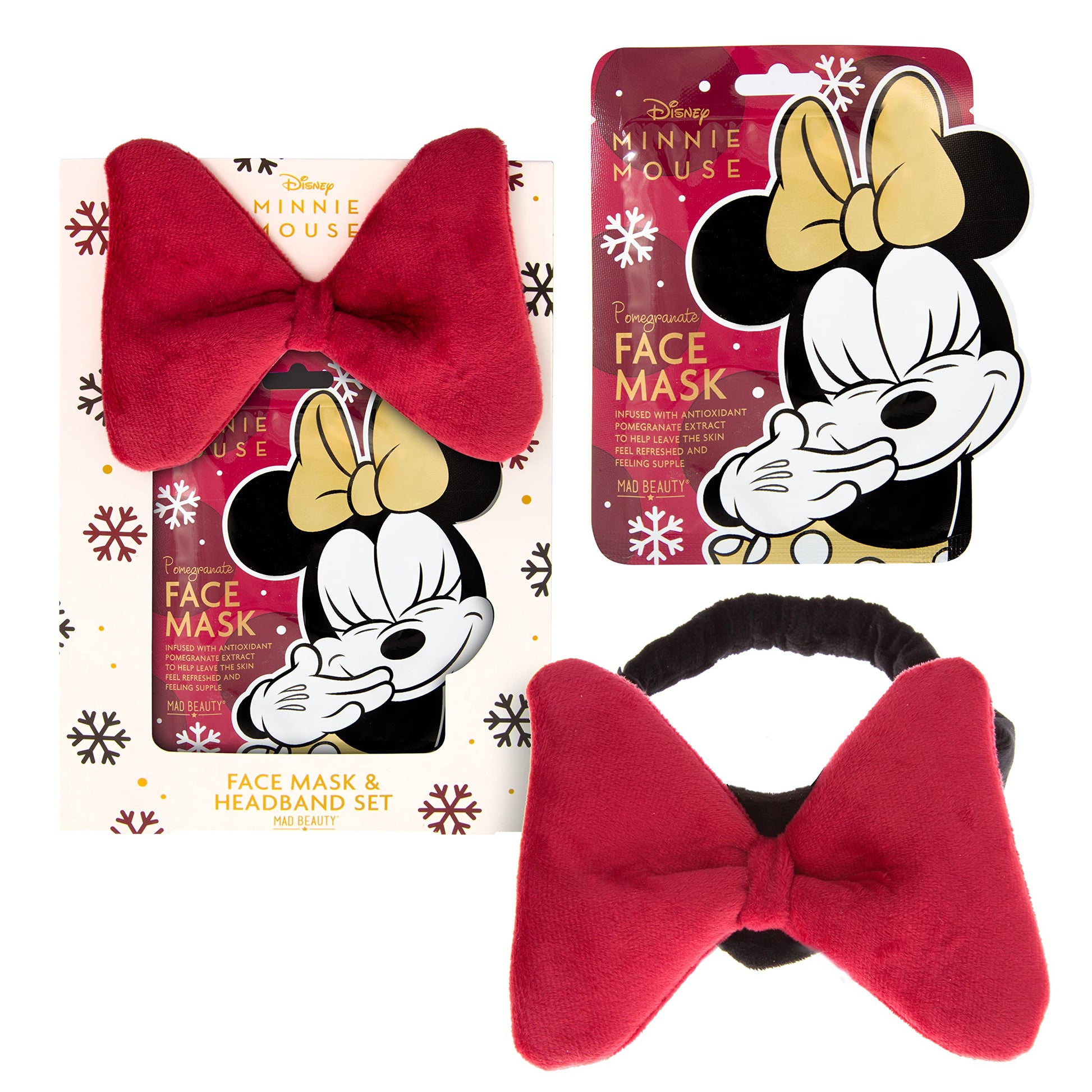 MAD BEAUTY Disney Minnie Mouse Headband & Pomegranate Face Mask Duo Set