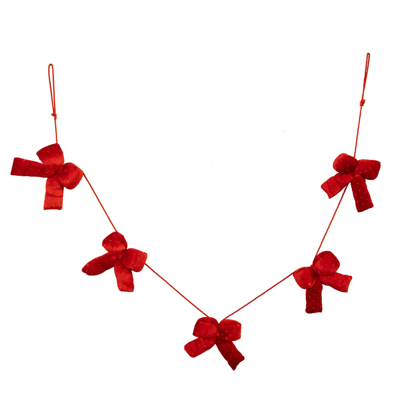 Plush 5-Piece Red Bow With Diamond Gemstones Garland