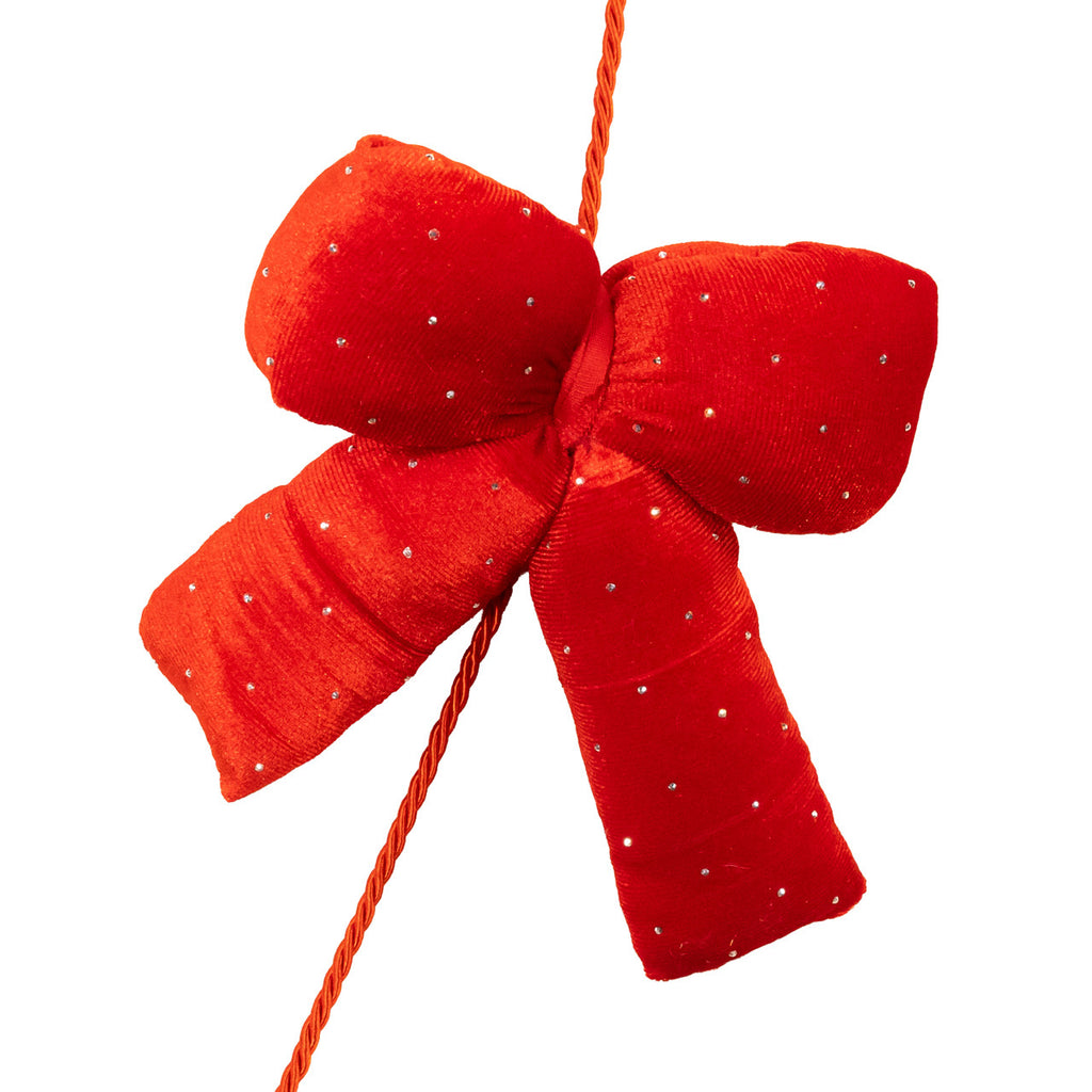 Plush 5-Piece Red Bow With Diamond Gemstones Garland