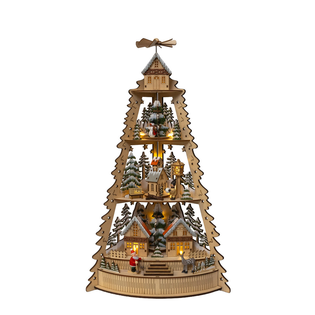 21.25" Battery Operated LED Lighted Half Tower Village Scene & Santa