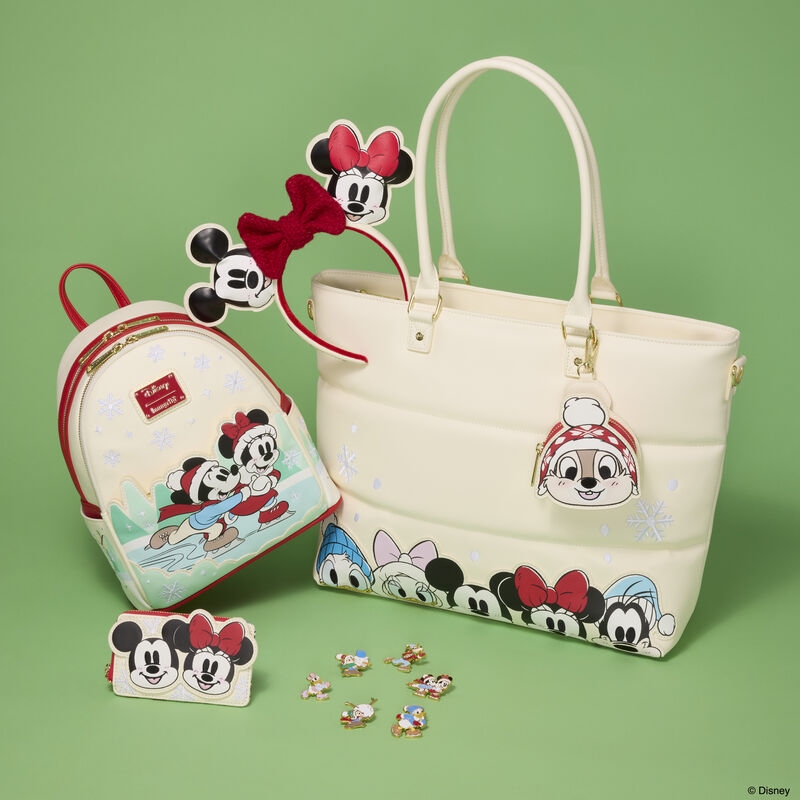 Loungefly Mickey & Friends Holiday Snow Tote Crossbody Bag with Coin Bag