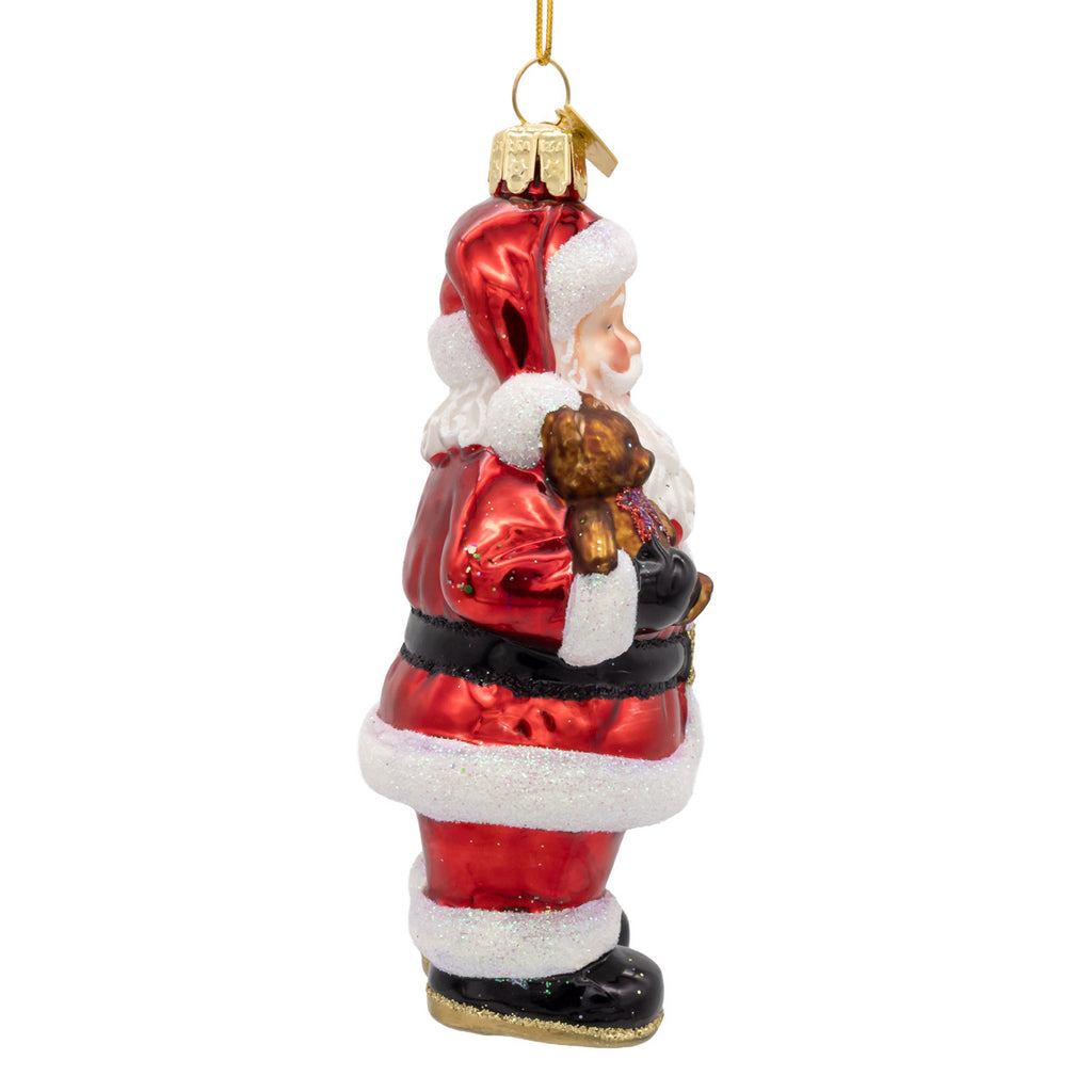 Noble Gems Glass Santa With Teddy Bear Ornament