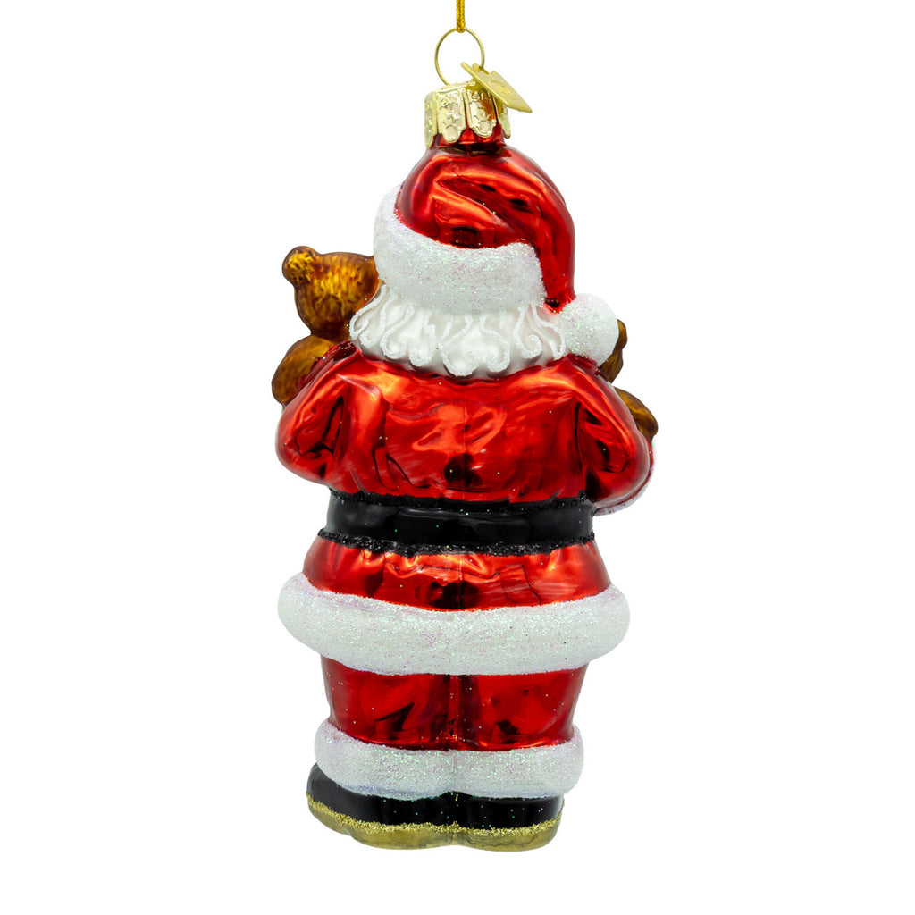 Noble Gems Glass Santa With Teddy Bear Ornament