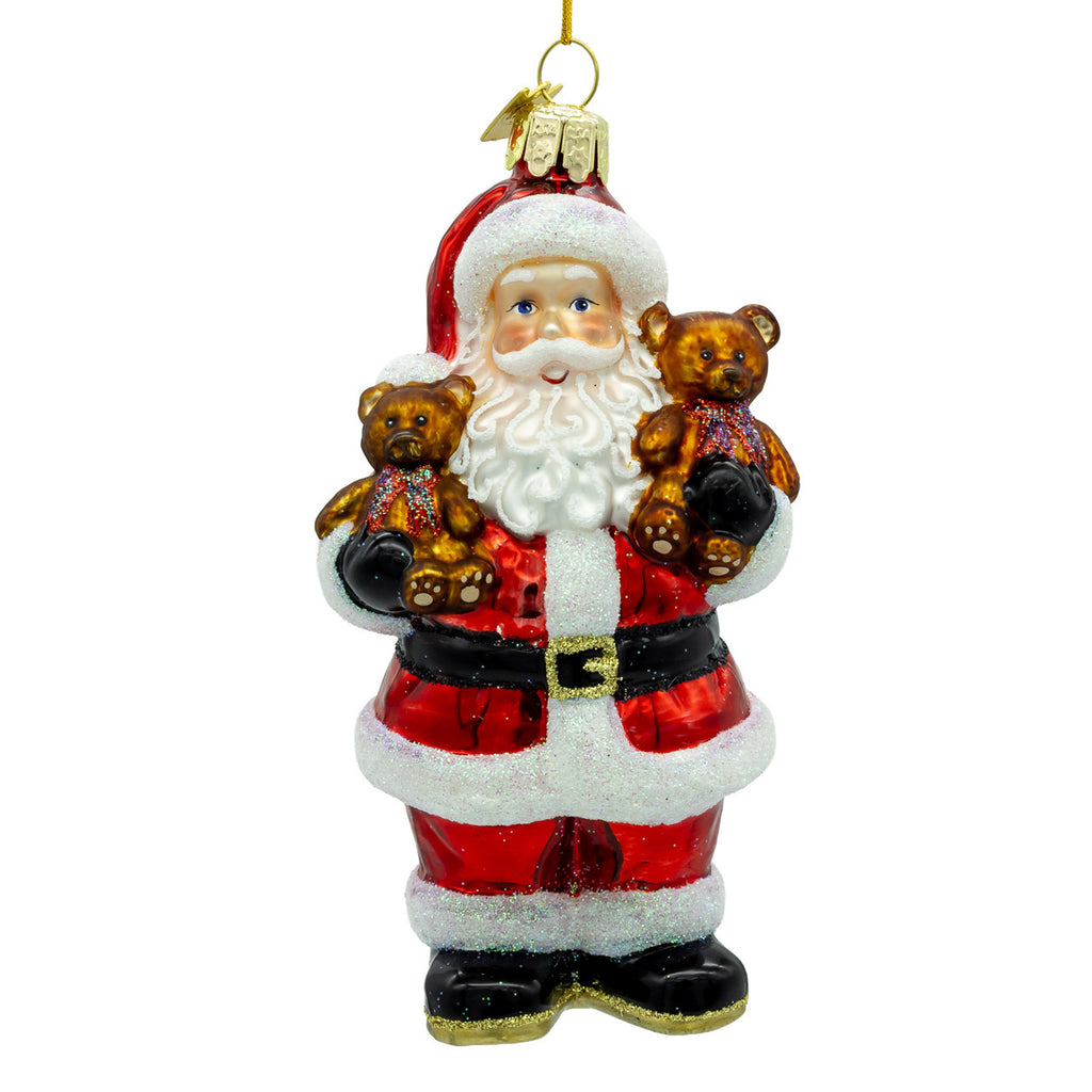 Noble Gems Glass Santa With Teddy Bear Ornament