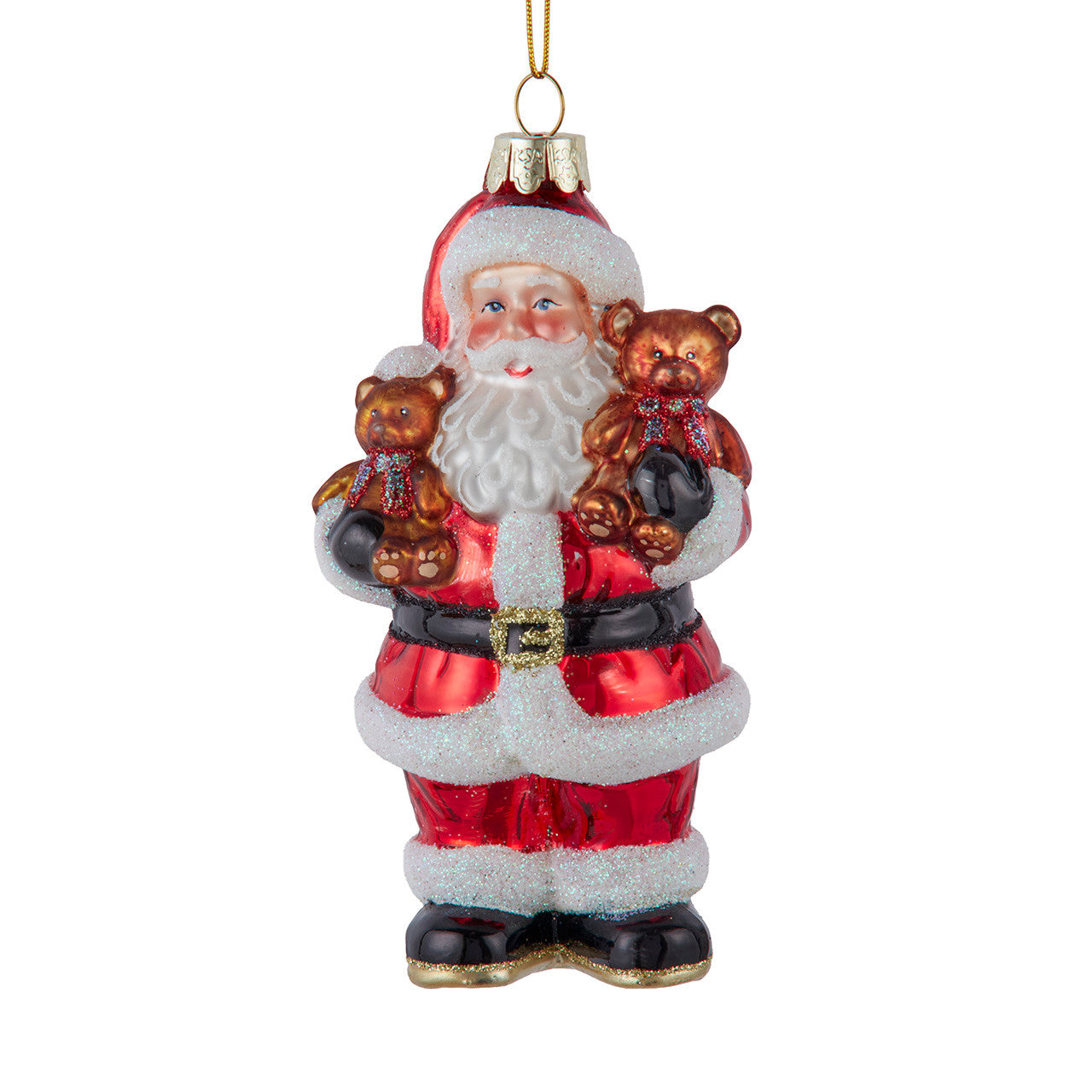 Noble Gems Glass Santa With Teddy Bear Ornament