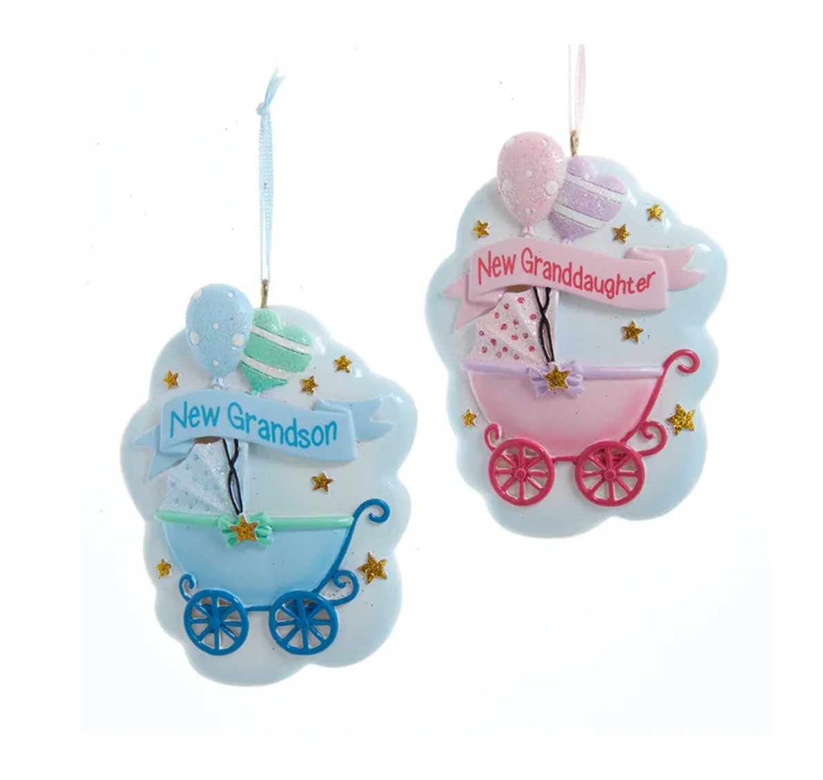 Grandson and Granddaughter Baby Stroller Ornaments