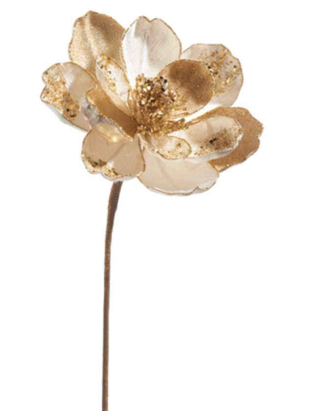 19" Glittered Cream Magnolia Pick