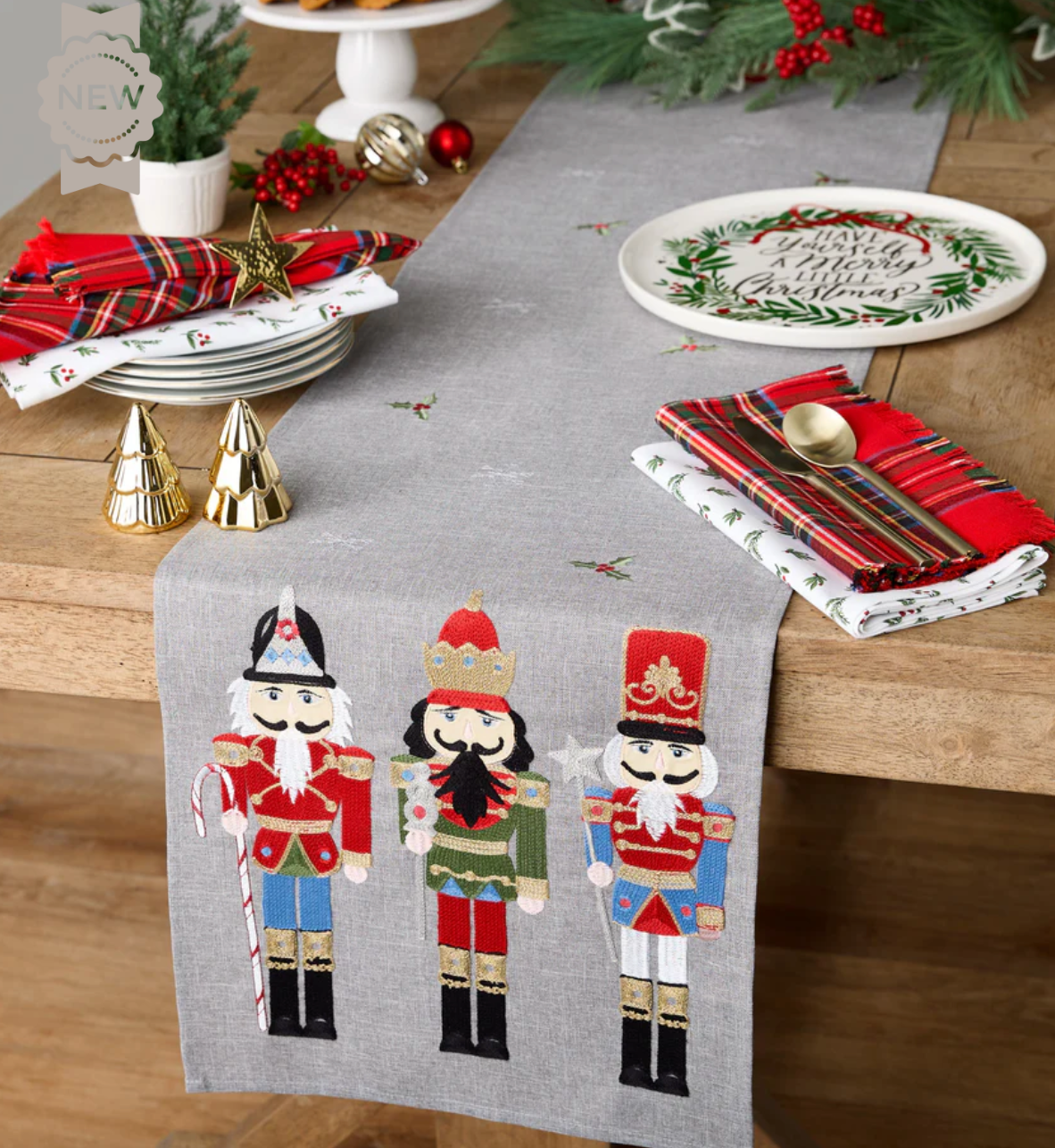 Holiday Nutcrackers Embroidered Table Runner