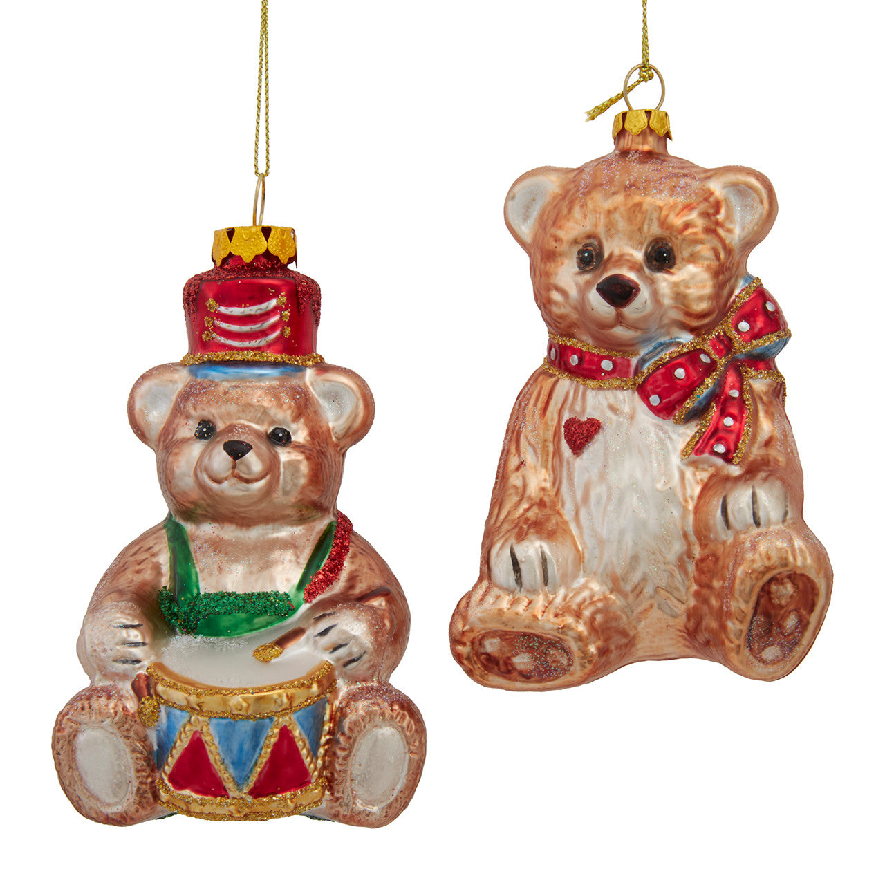 Glass Bear With Drum & Scarf Ornament