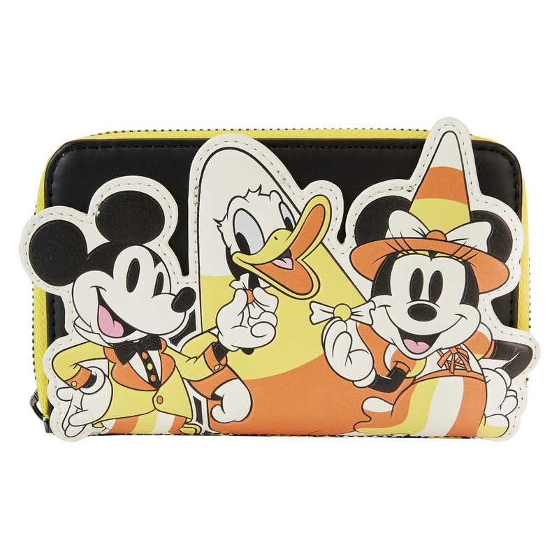 LOUNGEFLY DISNEY MICKEY AND FRIENDS CANDY CORN ZIP AROUND WALLET