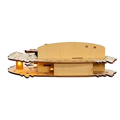 Santa Flying Over Town Lit Wooden Village