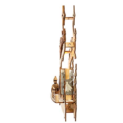 Santa Flying Over Town Lit Wooden Village