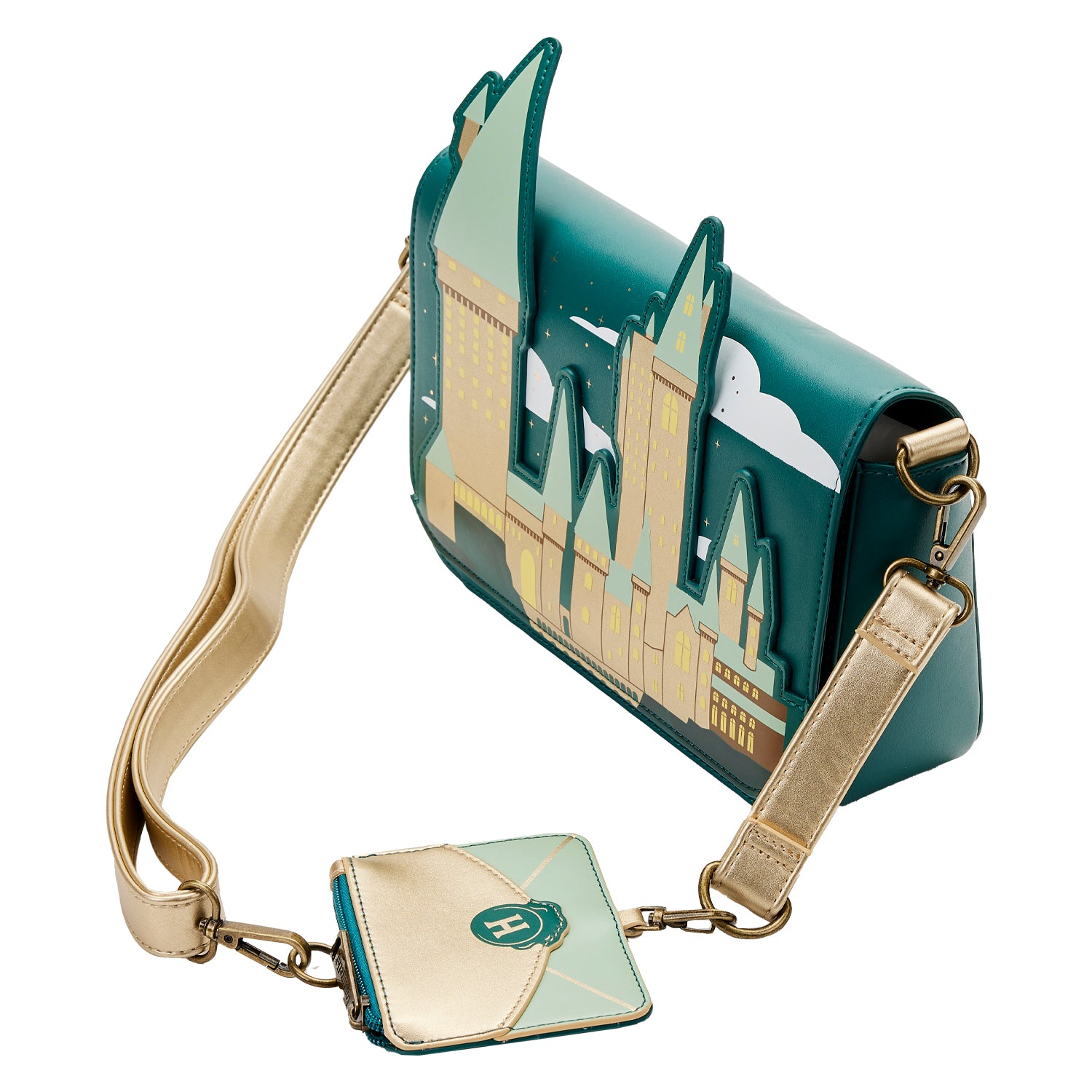 Loungefly Harry Potter Golden Hogwarts Castle Crossbody Bag with Pouch