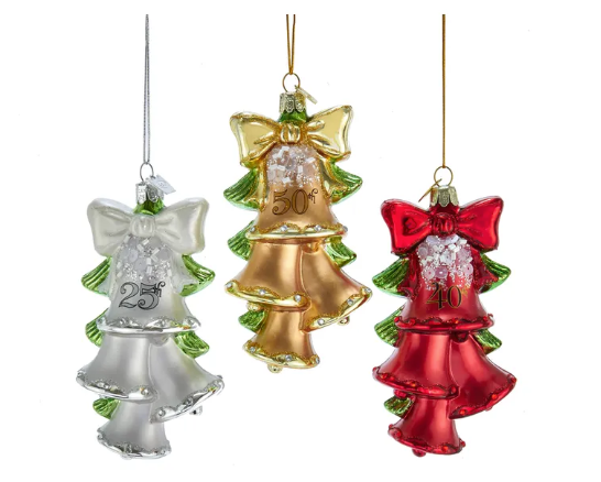 Noble Gems Anniversary Bells Hand Glass Blown Ornament